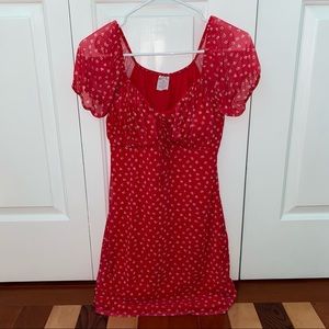 red floral mini dress